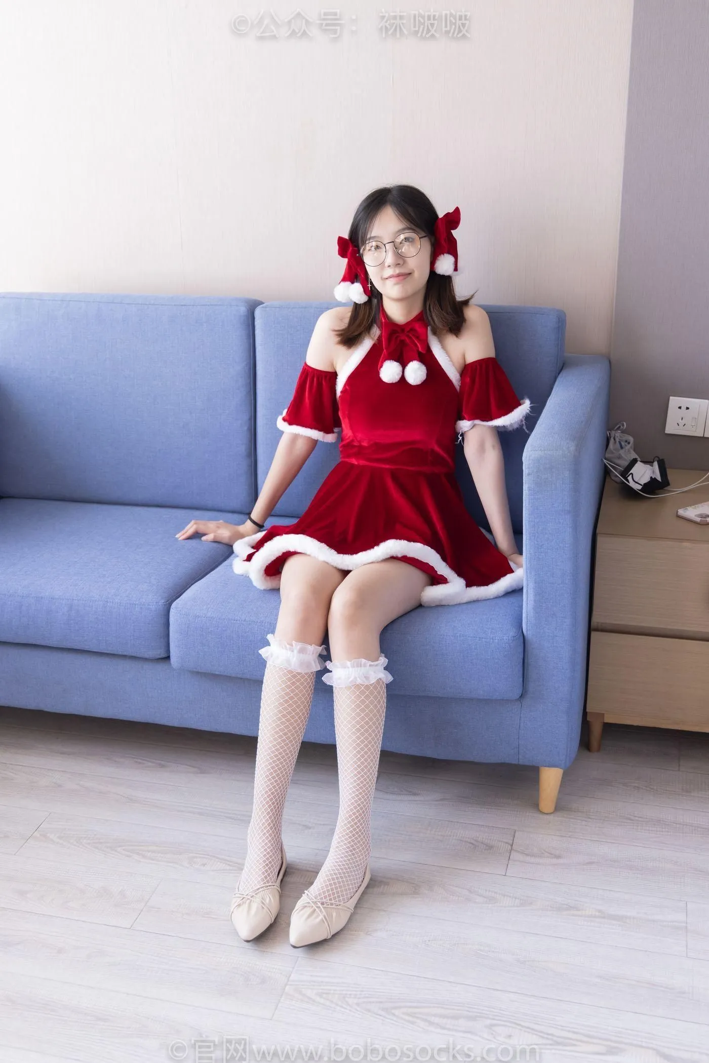 [BoBoSocks袜啵啵]NO.043 小甜豆-圣诞服、平底鞋、高跟鞋、白色渔网袜 [165P]插图6
